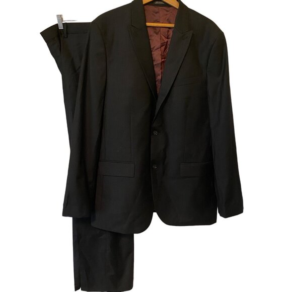 Men’s Express Black Striped 2 Piece Suit Set Wool Blend Coat 42L/Pants38